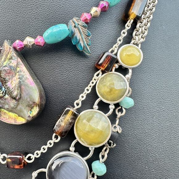 Moonstone Shell Abalone Turquoise Layered Necklace Set Jewelry Lot Festival - Picture 4 of 5